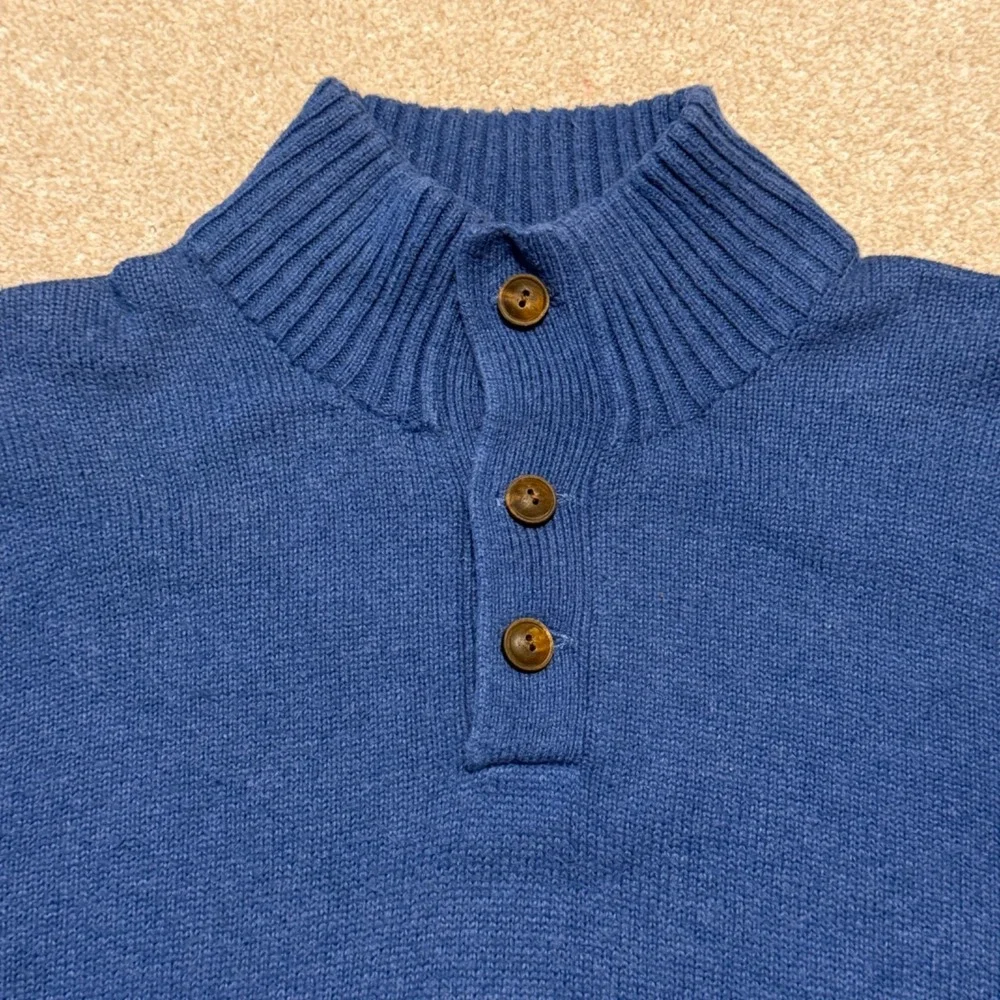 Polo Ralph Lauren Sweater Mens Xl Mock Neck Blue Button‎ Pullover Knit Cotton